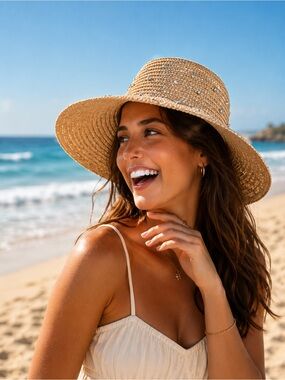 Straw Wide-Brim Sun Hat - Natural Straw